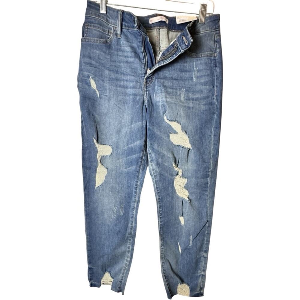 SO Blue Denim Curvy Ankle Crop  High Rise Distressed Jeans Sz 11/30 W